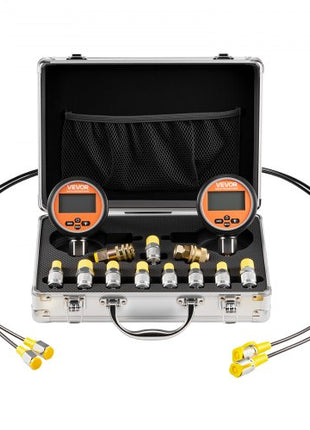 Digital Hydraulic Pressure Test Coupling Kit, 10000 PSI Pressure Gauge Manometer Tester with 2 Gauges, 9 Test Couplings, 2 Quick-Release Couplers, 2 Hoses for Excavator Construction Machinery
