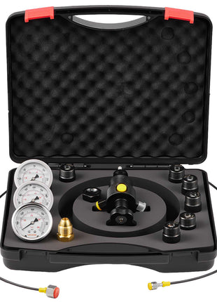Hydraulic Nitrogen Accumulator Charging Kit, All-in-One Nitrogen Fill Kit, Pressure Test System with 3 Gauges (1500, 4000, 6000 PSI), 6 Adapters Couplings, 1 Gas Hose, 1 Valve, 1 CGA580 Adapter
