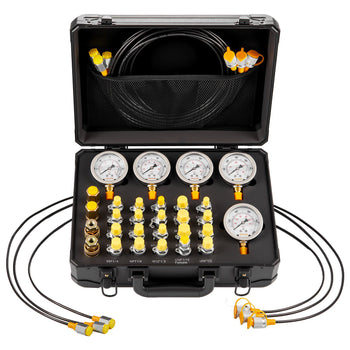 Hydraulic Pressure Test Kit, 150/900/2300/6000/9000 PSI (10/60/160/400/600 Bar), Hydraulic Gauge Kit 5 Gauges 20 Couplings 4 Quick-Release Couplers 3 Hoses for Excavator Construction Machinery