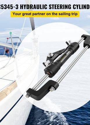 Hydraulic Steering Cylinder 300HP, Hydraulic Steering Front Mount Hydraulic Outboard Marine Steering Kit Without Hydraulic Hose and Helm for Outboards Boat Steering System