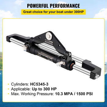 Hydraulic Steering Cylinder 300HP, Hydraulic Steering Front Mount Hydraulic Outboard Marine Steering Kit Without Hydraulic Hose and Helm for Outboards Boat Steering System