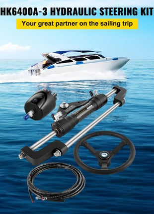 300HP Hydraulic Boat Steering Kit, Hydraulic Steering Helm Pump, Aluminum Alloy Steering Cylinder, 13.5" Steering Wheel with 10" Hydraulic Steering Hose for Boat Steering System