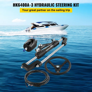 300HP Hydraulic Boat Steering Kit, Hydraulic Steering Helm Pump, Aluminum Alloy Steering Cylinder, 13.5" Steering Wheel with 10" Hydraulic Steering Hose for Boat Steering System