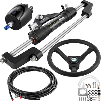 300HP Hydraulic Boat Steering Kit, Hydraulic Steering Helm Pump, Aluminum Alloy Steering Cylinder, 13.5" Steering Wheel with 10" Hydraulic Steering Hose for Boat Steering System