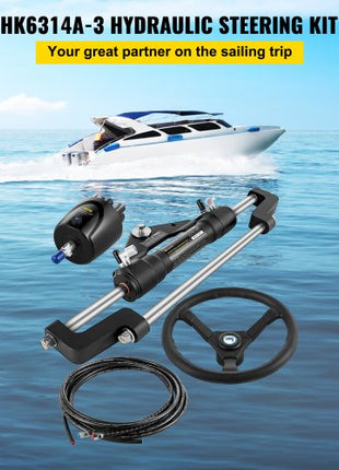 Hydraulic Boat Steering Kit, 300HP Hydraulic Steering Kit Helm Pump, Hydraulic Outboard Steeing Kit with 14 Feet Hydraulic Steering Hose for Boat Steering System