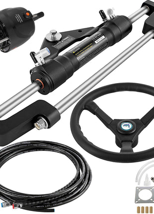 Hydraulic Boat Steering Kit, 300HP Hydraulic Steering Kit Helm Pump, Cylinder, Wheel, 18 Feet Hose Hydraulic Steering Seal Kit, Corrosion-Resistant Boat Steering System Marine Steering Kit