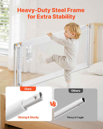 Toddler Bed Rail, Kids Beds Guard Rail with Reinforced Iron Pipe and Oxford Cloth, Adjustable Height Bed Side Railing, Portable Guard Bumper Barrier for Crib, Bunk, 59.06 x 35.04 in, 1 Piece