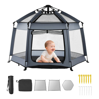 Baby Playpen, Pop Up Toddler Playpen with Canopy, Indoor & Outdoor Portable Play Yard for Babies Toddlers with UPF 50+ Sunshades & Travel Bag for Home Park Beach, Foldable and Lightweight