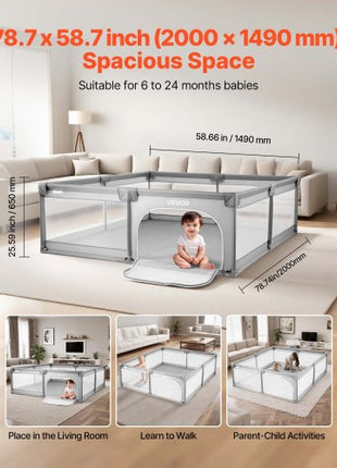 Baby Playpen, 78.7? x 58.7? Large Toddlers Playpen, Indoor/Outdoor Baby Fence Play Yard with 50 Ocean Balls, Zippered Door & Breathable Mesh, No-Gap Safety Activity Center for Babies Toddlers