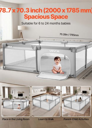 Baby Playpen, 78.7? x 70.3? Extra Large Playpen for Babies Toddlers, Indoor/Outdoor Baby Fence Play Yard, No-Gap Safety Activity Center with 50 Ocean Balls, Zippered Door & Soft Breathable Mesh