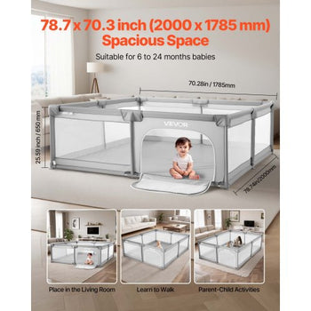 Baby Playpen, 78.7? x 70.3? Extra Large Playpen for Babies Toddlers, Indoor/Outdoor Baby Fence Play Yard, No-Gap Safety Activity Center with 50 Ocean Balls, Zippered Door & Soft Breathable Mesh
