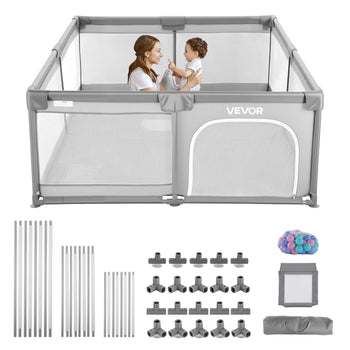 Baby Playpen, 78.7″ x 70.3″ Extra Large Playpen for Babies Toddlers, Indoor/Outdoor Baby Fence Play Yard, No-Gap Safety Activity Center with 50 Ocean Balls, Zippered Door & Soft Breathable Mesh