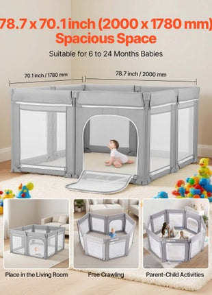Baby Playpen, 78.7? x 70.1? Extra Large Toddlers Playpen, Foldable Baby Fence Play Yard with Zippered Door & Soft Breathable Mesh, Indoor Outdoor Safety Activity Center - Great Gift for Toddlers
