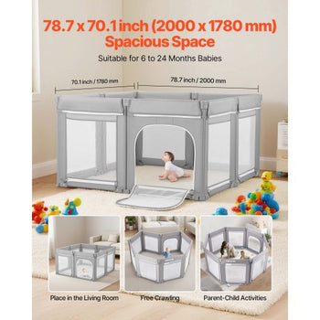 Baby Playpen, 78.7? x 70.1? Extra Large Toddlers Playpen, Foldable Baby Fence Play Yard with Zippered Door & Soft Breathable Mesh, Indoor Outdoor Safety Activity Center - Great Gift for Toddlers