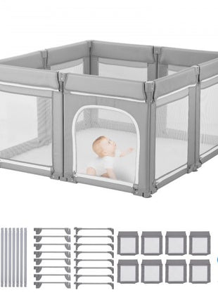 Baby Playpen, 47.2? x 47.2? Foldable Toddlers Playpen, Indoor/Outdoor Baby Fence Play Yard with Zippered Door & Soft Breathable Mesh, No-Gap Toddlers Activity Center for 6 -24 Months Babies