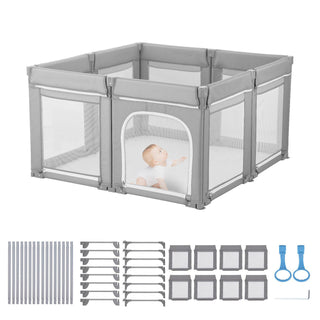 Baby Playpen, 47.2″ x 47.2″ Foldable Toddlers Playpen, Indoor/Outdoor Baby Fence Play Yard with Zippered Door & Soft Breathable Mesh, No-Gap Toddlers Activity Center for 6 -24 Months Babies