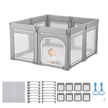 Baby Playpen, 47.2″ x 47.2″ Foldable Toddlers Playpen, Indoor/Outdoor Baby Fence Play Yard with Zippered Door & Soft Breathable Mesh, No-Gap Toddlers Activity Center for 6 -24 Months Babies