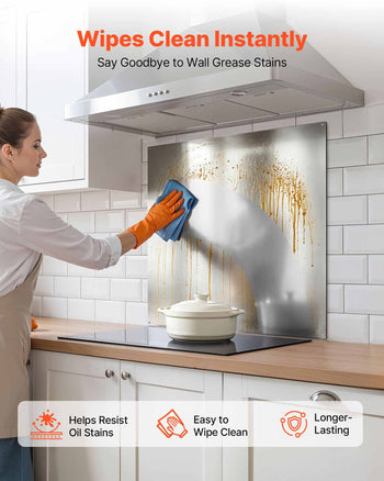 30" x 30" Stainless Steel Backsplash for Stove, Ultra Flat Splatter Guard, Wall Shield Range Hood Backsplash, Easy Clean Kitchen Wall Metal Panel, Pre-Drilled Holes for Easy Installation, Silver