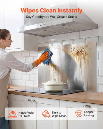 36" x 24" Stainless Steel Backsplash for Stove, Ultra Flat Splatter Guard, Wall Shield Range Hood Backsplash, Easy Clean Kitchen Wall Metal Panel, Pre-Drilled Holes for Easy Installation, Silver