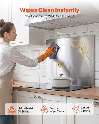 30" x 24" Stainless Steel Backsplash for Stove, Ultra Flat Splatter Guard, Wall Shield Range Hood Backsplash, Easy Clean Kitchen Wall Metal Panel, Pre-Drilled Holes for Easy Installation, Silver