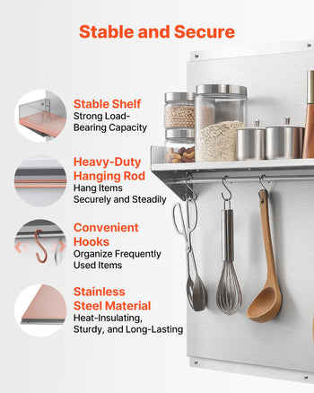 36" x 30" Stainless Steel Backsplash for Stove, Ultra Flat Splatter Guard with Storage Shelf & Hanging Rack, Wall Shield Range Hood Panel, Easy Clean, Pre-Drilled Holes for Easy Installation