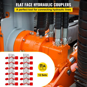 Skid Steer Hydraulic Quick Connect 1/2\" Body Hydraulic Coupler 1/2\" NPT Hydraulic Coupling Quick Connect 2 Pairs Hydraulic Quick Coupler 27.6 MPa (ISO 16028) (12 Pairs)
