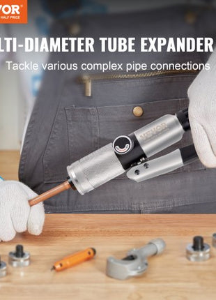Hydraulic Tube Expander, 3/8" to 1-1/8" OD, HAVC Hydraulic Swaging Tool with 7 Pipe Expander Heads, Deburring Tool, Pipe Cutter for Copper Aluminum Brass Soft Steel Pipes