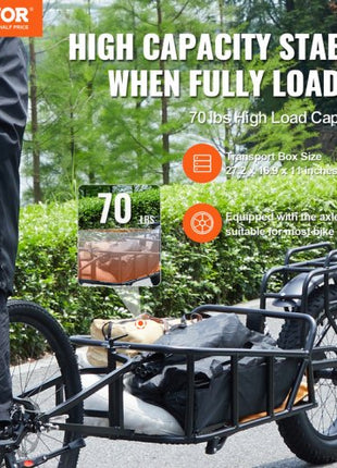 Bike Cargo Trailer, 70 lbs Load Capacity, Heavy-Duty Bicycle Wagon Cart, Compact Storage & Quick Release Structure with Universal Hitch, 20" Wheels, Fits Most Bike Wheels, Carbon Steel Frame