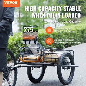 Bike Cargo Trailer, 275 lbs Load Capacity, Heavy-Duty Bicycle Wagon Cart, Foldable Compact Storage & Quick Release with Universal Hitch, 20" Wheels, Fits Most Bike Wheels, Carbon Steel Frame