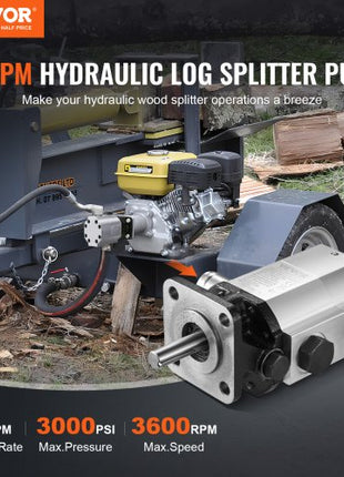 Hydraulic Log Splitter Pump, 11GPM, 2 Stage 3000PSI Wood Log Splitter Pump, 1'' Inlet 1/2'' NPT Outlet 3600 RPM Aluminum Hydraulic Gear Pump, for Small Engine Mounting Log Splitters Snowplow