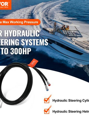 Outboard Hose Kit, 20 ft Hydraulic Steering Hose, 2-Piece Leak-Proof TPEE Hydraulic Boat Hoses, Compatible with Marine Hydraulic Outboard Steering Boat System up to 300 HP