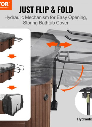 Hot Tub Cover Lift, Spa Cover Lift, Hydraulic, Height 33.1" - 41.3" Width 53.1" - 92.5" Adjustable, Installed Underneath on one Sides, Suitable for Various Sizes of Hot Tubs, Spa