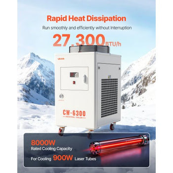 Industrial Water Chiller, 27,300 BTU/h, Industrial Water Cooler Cooling System with Compressor, 10.6? Gal Tank Capacity, 18.5?GPM Max Flow Rate, for CO2 Laser Tube Engraving & Cutting Machine