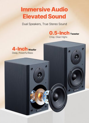 Powered Bookshelf Speakers, 20W x 2, Active Studio Monitor Speaker with 4 Inch Woofer, Adjustable Volume and Audio with Bluetooth Optical Connection, Wooden Enclosure, for Record Player PC TV