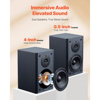 Powered Bookshelf Speakers, 20W x 2, Active Studio Monitor Speaker with 4 Inch Woofer, Adjustable Volume and Audio with Bluetooth Optical Connection, Wooden Enclosure, for Record Player PC TV