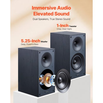 Powered Bookshelf Speakers, 25W x 2, Active Studio Monitor Speaker with 5.25 Inch Woofer, Bluetooth/RCA/Coaxial/Optical/USB/Subwoofer Connection, Wooden Enclosure, for Record Player Turntable PC