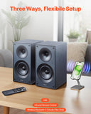 Powered Bookshelf Speakers, 25W x 2, Active Studio Monitor Speaker with 5.25 Inch Woofer, Bluetooth/RCA/Coaxial/Optical/USB/Subwoofer Connection, Wooden Enclosure, for Record Player Turntable PC