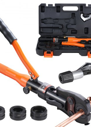Copper Pipe Crimping Tool, Hydraulic Driven Press Tool with 1/2", 3/4", 1" VUS Jaws, Copper Tube Fittings Pipe Crimpers for Narrow Spaces and Tee Fittings