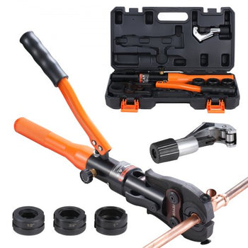 Copper Pipe Crimping Tool, Hydraulic Driven Press Tool with 1/2", 3/4", 1" VUS Jaws, Copper Tube Fittings Pipe Crimpers for Narrow Spaces and Tee Fittings