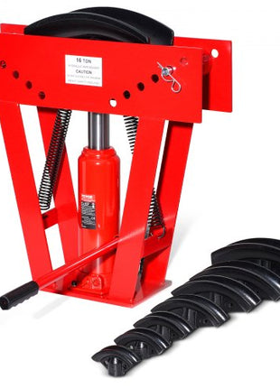 Hydraulic Pipe Bender, 16 Ton Manual Copper Exhaust Pipe Bending Machine with 8 Dies (1/2" - 3") and 90 - 180° Adjustable Rollers, Heavy-Duty Pipe Tube Bender for Piping Railing Construction