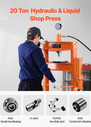 Hydraulic Shop Press, 20 T H-Frame Pneumatic Shop Press with Press Plate, Stable Garage Floor Adjustable Hydraulic Press with Triangular Support, Fit for Bending, Straightening & Stamping