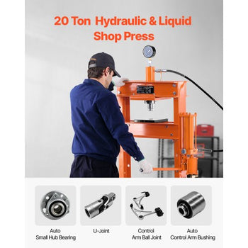 Hydraulic Shop Press, 20 T H-Frame Pneumatic Shop Press with Press Plate, Stable Garage Floor Adjustable Hydraulic Press with Triangular Support, Fit for Bending, Straightening & Stamping