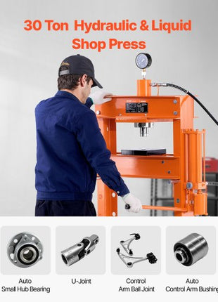 Hydraulic Shop Press, 30 T H-Frame Pneumatic Shop Press with Press Plate & Triangular Support, Stable Garage Floor Adjustable Hydraulic Press with Relief Valve, Fit for Bending & Straightening