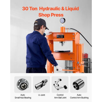 Hydraulic Shop Press, 30 T H-Frame Pneumatic Shop Press with Press Plate & Triangular Support, Stable Garage Floor Adjustable Hydraulic Press with Relief Valve, Fit for Bending & Straightening
