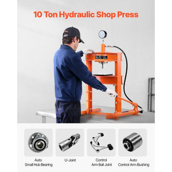 Hydraulic Shop Press, 10 T H-Frame Shop Press with Press Plate & H-shaped Base, Stable Garage Floor Adjustable Hydraulic Press with Relief Valve, Fit for Bending, Straightening & Stamping