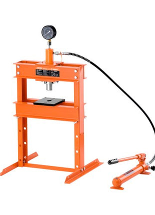 Hydraulic Shop Press, 10 T H-Frame Shop Press with Press Plate & H-shaped Base, Stable Garage Floor Adjustable Hydraulic Press with Relief Valve, Fit for Bending, Straightening & Stamping