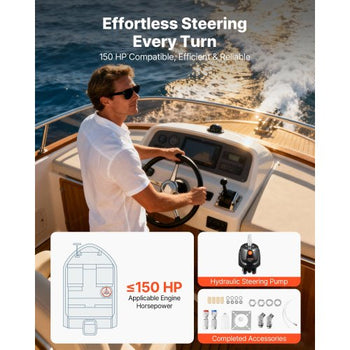 Hydraulic Steering Helm Pump, 150 HP, Helm Pump for Boat, with 6.9 MPa/1000 psi Max Working Pressure, Aluminum Alloy Housing, Check Valve, Replaceable Shaft Seal, for Outboards Fishing Boats