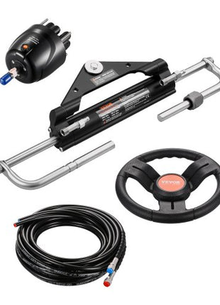 150HP Hydraulic Outboard Steering Kit, Marine Boat Hydraulic Steering System with 13.5-inch Steering Wheel, Helm Pump, Hydraulic Cylinder & 2PCS 26FT Hoses for Single Station Single-Engine Boats