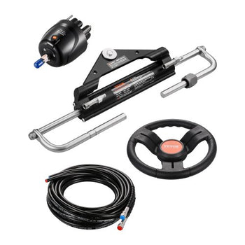 150HP Hydraulic Outboard Steering Kit, Marine Boat Hydraulic Steering System with 13.5-inch Steering Wheel, Helm Pump, Hydraulic Cylinder & 2PCS 26FT Hoses for Single Station Single-Engine Boats