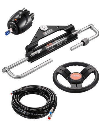 150HP Hydraulic Outboard Steering Kit, Marine Boat Hydraulic Steering System with 13.5-inch Steering Wheel, Helm Pump, Hydraulic Cylinder & 2PCS 26FT Hoses for Single Station Single-Engine Boats
